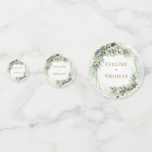 植物性エレガント緑色ユーカリ金ゴールド結婚ズ コンフェッティ (裏面)