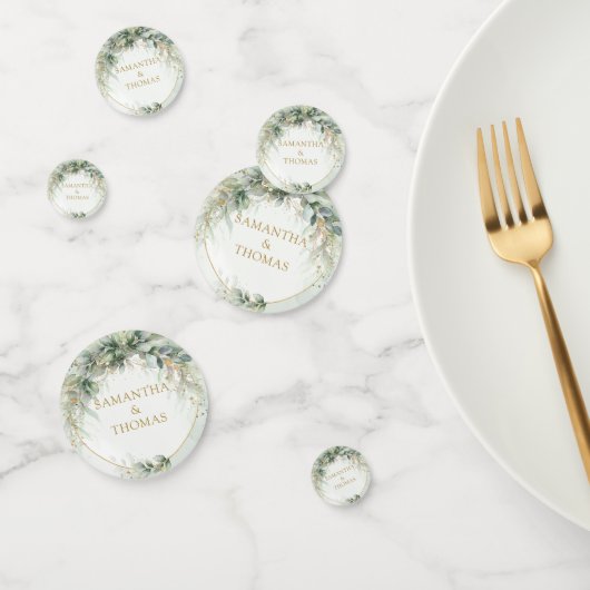 植物性エレガント緑色ユーカリ金ゴールド結婚ズ コンフェッティ (グループ)