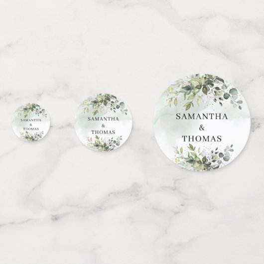 植物性エレガント緑色ユーカリ金ゴールド結婚ズ コンフェッティ (正面)