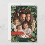 植物性エレガント緑金ゴールドの葉のクリスマス写真 シーズンカード (正面)