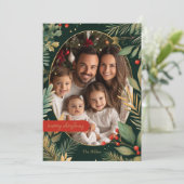 植物性エレガント緑金ゴールドの葉のクリスマス写真 シーズンカード (スタンド正面)