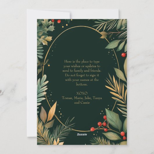 植物性エレガント緑金ゴールドの葉のクリスマス写真 シーズンカード (裏面)
