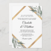 植物性エレガント葉の緑の金箔結婚ズ 招待状 (正面/裏面)