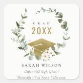 植物性エレガント葉状リース金ゴールド卒業 スクエアシール (正面)