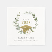 植物性エレガント葉状リース金ゴールド卒業 スタンダードカクテルナプキン (正面)