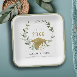 植物性エレガント葉状リース金ゴールド卒業 ペーパープレート