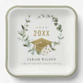 植物性エレガント葉状リース金ゴールド卒業 ペーパープレート (正面)