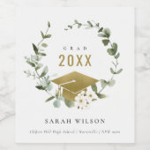 植物性エレガント葉状リース金ゴールド卒業 ワインラベル (シングルラベル)