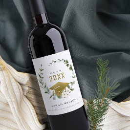 植物性エレガント葉状リース金ゴールド卒業 ワインラベル