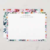 植物性エレガント赤面ピンクホワイトフローラフレーム ノートカード (正面/裏面)