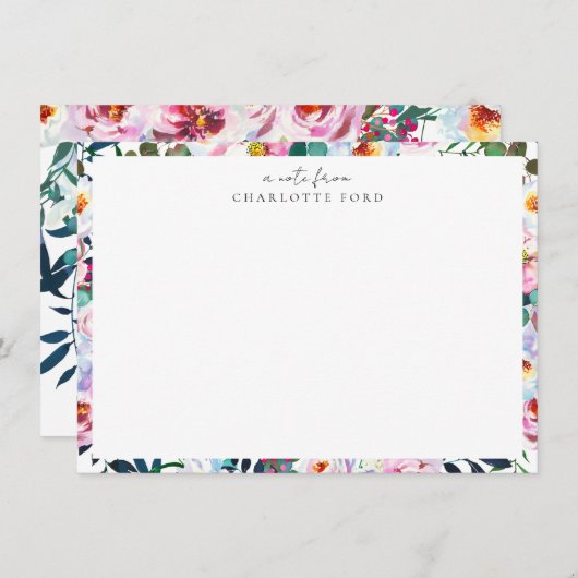 植物性エレガント赤面ピンクホワイトフローラフレーム ノートカード (正面/裏面)