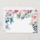 植物性エレガント赤面ピンクホワイトフローラフレーム ノートカード (裏面)
