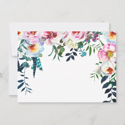 植物性エレガント赤面ピンクホワイトフローラフレーム ノートカード (裏面)