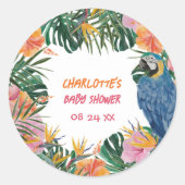 植物性オウムの水の色ジャングルベビーシャワー ラウンドシール (正面)