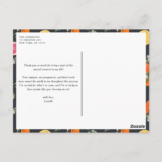 植物性オレンジとレモンの卒業ありがとう ポストカード (裏面)