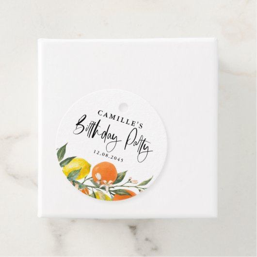 植物性オレンジとレモンの夏の誕生日パーティー フェイバータグ (インサイチュ)