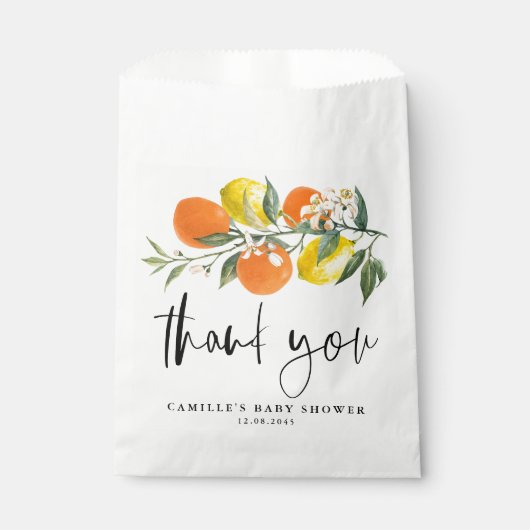 植物性オレンジとレモン赤ちゃんシャワーありがとう フェイバーバッグ (正面)