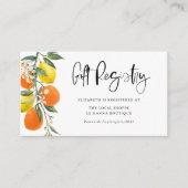 植物性オレンジとレモン赤ちゃんシャワー登録 エンクロージャーカード (正面)