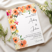 植物性オレンジイエローピンクの夏のフローラ結婚ズ 招待状
