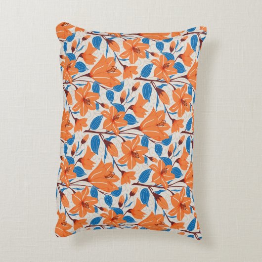 植物性オレンジブルーリリー花柄 アクセントクッション (裏面(縦))