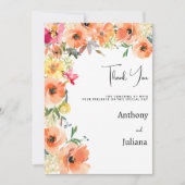 植物性オレンジ色の黄色のピンクの夏のフローラありがとう 招待状 (正面)