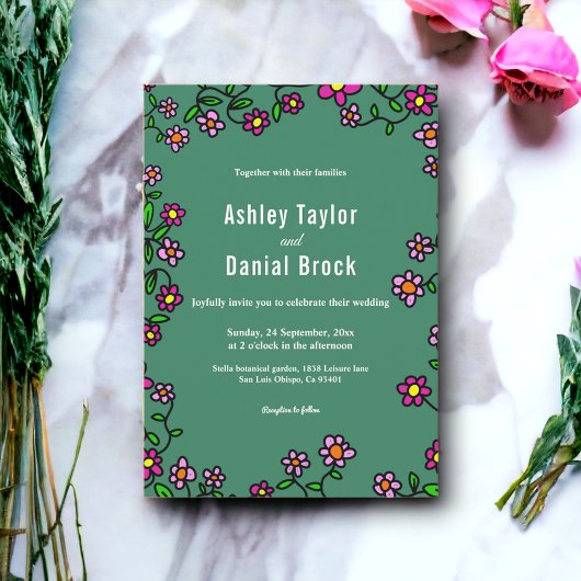 植物性カラフルバラ素朴結婚フローラ 招待状