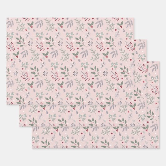 植物性クリスマスミスタントパターン ラッピングペーパーシート (セット)