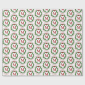 植物性クリスマスリースレッドモノグラムクリスマス ラッピングペーパー (フラット)