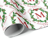 植物性クリスマスリースレッドモノグラムクリスマス ラッピングペーパー (ロールコーナー)