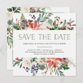 植物性クリスマス |休日の写真日付を保存 招待状 (正面/裏面)