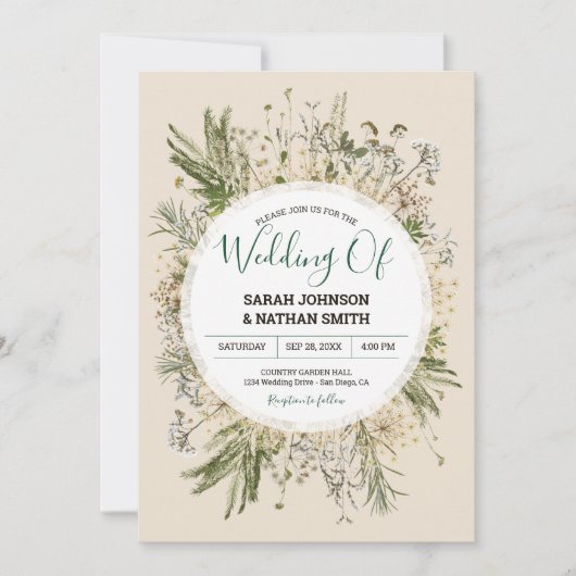 植物性クリームフェイク秋乾結婚花 招待状 (正面)