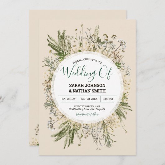 植物性クリームフェイク秋乾結婚花 招待状 (正面/裏面)