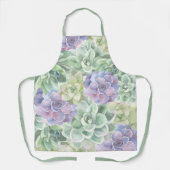 植物性グリーンパープル水彩多肉類 エプロン (正面)