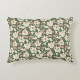 植物性グリーンベージュリリールフローラルパターン アクセントクッション