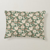植物性グリーンベージュリリールフローラルパターン アクセントクッション (裏面)