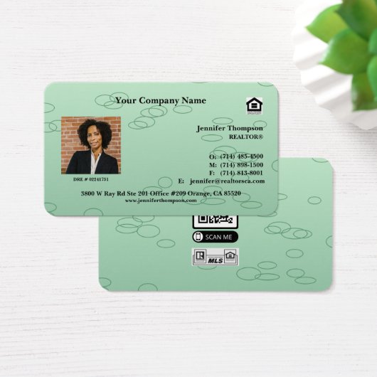 植物性グリーンリーラウンドエッジビジネスカード (デスク)