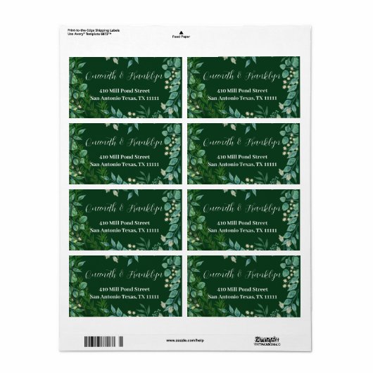 植物性グリーン結婚フローラ差出人住所 ラベル (フルシート)