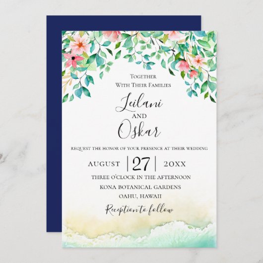 植物性コーラル結婚アイランドズ 招待状 (正面/裏面)