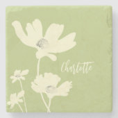 植物性サマーコスモス花のシルエット ストーンコースター (正面)