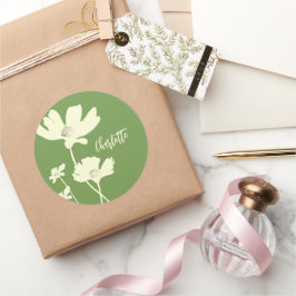 植物性サマーコスモス花のシルエット ラウンドシール