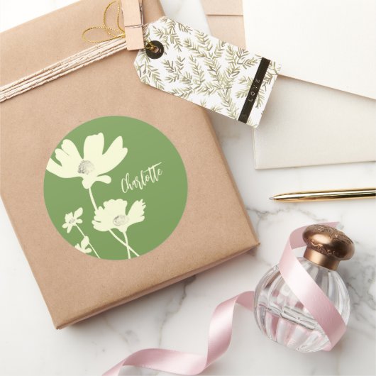 植物性サマーコスモス花のシルエット ラウンドシール (ギフト)