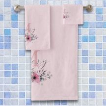 植物性シックなピンクの水色フローラモノグラム