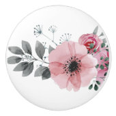 植物性シックなフローラエレガントグレーピンクの花 セラミックノブ (正面)