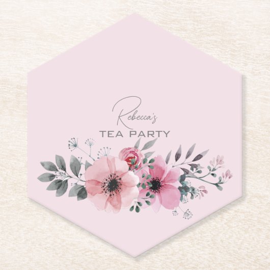 植物性シックなフローラエレガントグレーピンクの花 ペーパーコースター (正面)