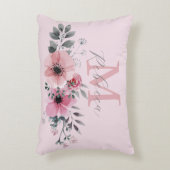 植物性シックな赤面ピンクの水色フローラ アクセントクッション (正面(垂直))