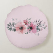 植物性シックな赤面ピンクの水色フローラ ラウンドクッション (裏面)