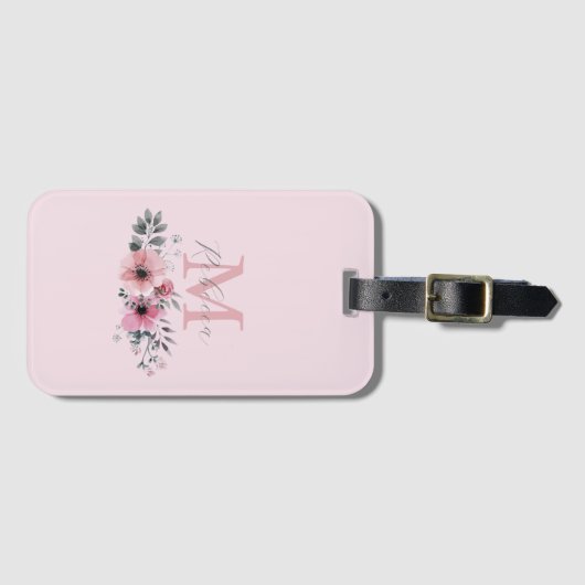植物性シックな赤面ピンクの水色フローラ ラゲッジタグ (正面横)