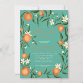 植物性シトラスオレンジのリトルかわいこちゃんティール（緑がかった色） 招待状 (正面)