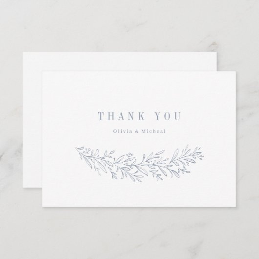 植物性シンプルエレガントほこりっぽい青サンキューカード サンキューカード (正面/裏面)