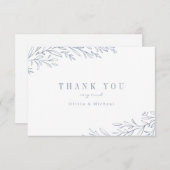 植物性シンプルエレガントほこりっぽい青 サンキューカード (正面/裏面)